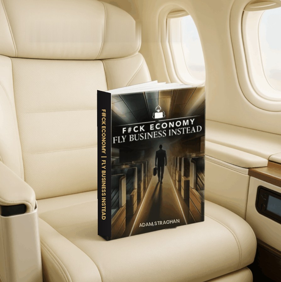 The F#ck Economy – Fly Business Instead ebook on a business class seat
